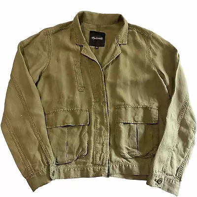 Madewell Jacket Womens Small Olive Military Linen Blend Bomber Pockets • $17.10