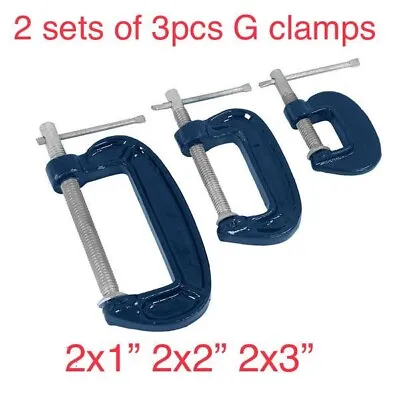2 Sets Of 3 Piece G Clamp  Heavy Duty Iron Clamps Wood Working Welding • £9.95