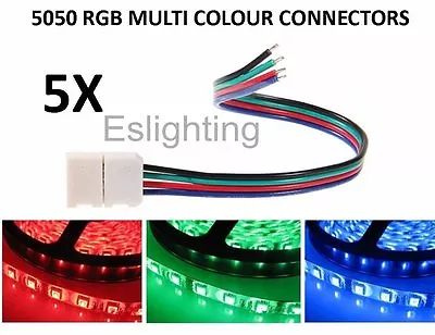 5x Led Strip Light Single Connectors 4 Wire Rgb Colour 10mm Connection 3528 5050 • $6.49