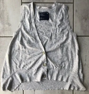 $5.84 • Buy American Eagle Outfitters Womens Cardigan Sweater Gray Heathered Sleeveless S