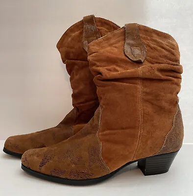 Oak Tree Farms Tan Suede & Distressed Leather Western Cowboy Boots ~size 8.5 • $27.50