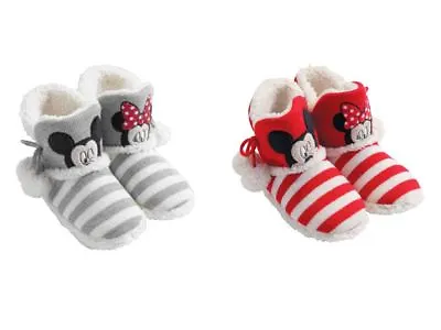 Disney Mickey & Minnie Mouse Strips Grey/Red Indoor Kids Slippers EU Sizes • $24.95