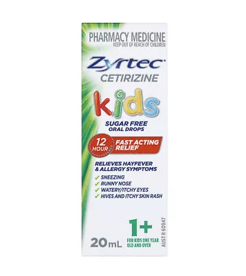 Zyrtec Kids Oral Drops For Allergy & Hayfever 12 Hours Relief Sugar Free 20ml • $32.95