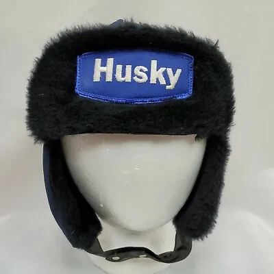 Vintage Husky Lion Uniform Aviator Trapper Hat Cap Size 7 1/4 Blue Ear Flaps • $11.99