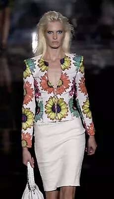 *VERSACE* Vintage S/S 2002 Runway Pop Art Floral Print Jacket Black/Multi IT 42 • $1000