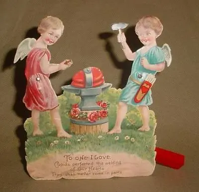 Vintage Victorian Mechanical Valentine German Card Angels Nutcrackers W/ Anvil • $29.95