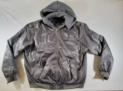 Members Only Jacket Flight Satin Hooded Mens XXL Charcoal Gray Bomber • $45