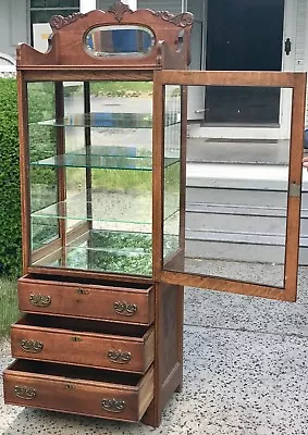 Antique 19th C Victorian Tiger Oak Medical / Physicians Cabinet ~~ China Cabinet • $3720