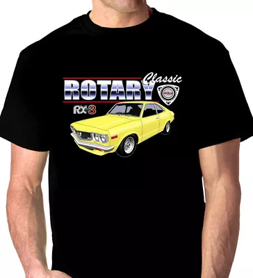 Mazda  Rx3  Coupe  Rotary  Quality Black Tshirt (8 Car Colours)  Big Fit   • $38