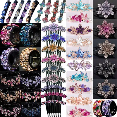 $2.37 • Buy Crystal Rhinestone Hair Clips Comb Flower Shiny Hairpin Large Hair Accessories