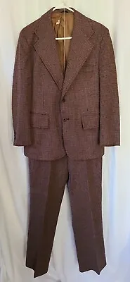 VTG 70s Plaid 2 PC Leisure Suit Polyester Double Knit 42 Jacket 34x 28.5 Pants • $109.99