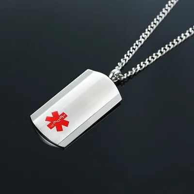 Men Women Silver Medical Alert ID Necklace Stainless Steel Pendant  Engrave • $9.99