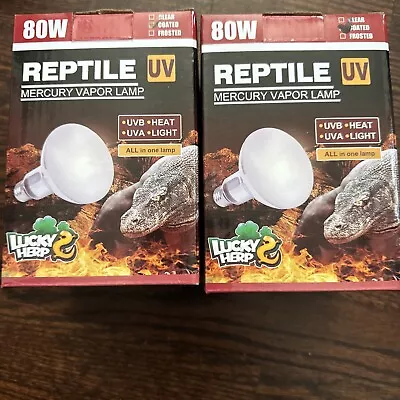 2 Pack Reptile Lamp Mercury Vapor UVB UVA Heat Light 80W Lucky Herp All-in-One • $24.97