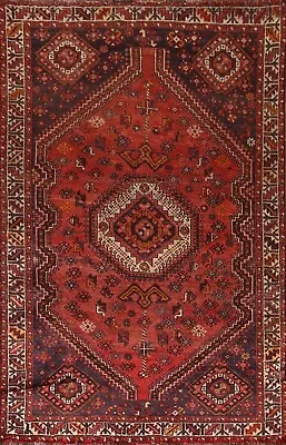 Vintage Area Rug 5x8 Ft.Geometric Qashqai Oriental Handmade Wool Living Room Rug • $1263.60