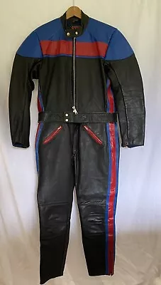 Vintage Mens TT Leathers Motorcycle 2 Piece Suit Black Red Blue Biker Clothing • $273.90