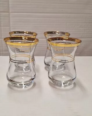 Vintage Turkish Gold Trim Tea Glasses Set Of 4 Glasses ONLY Juice/Coffee • $15