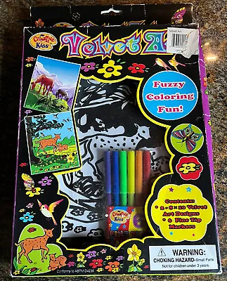 VINTAGE SEALED VELVET ART COLORING POSTER ART W/ MARKERS GIFT Opened/Broken Box • $4.99