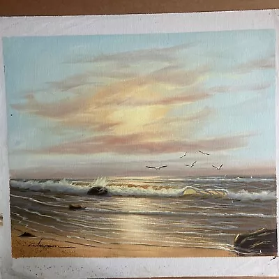 Vintage Original Oil Painting   20x24  Very Natural Beach Sunset With Flaw • $29.98