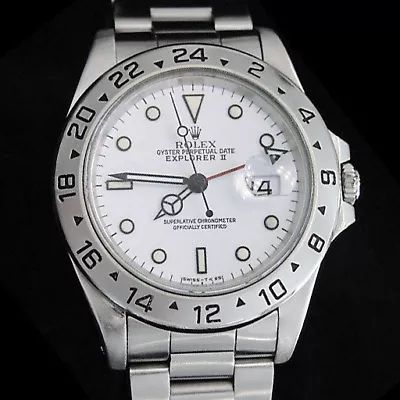 1990's Mens Rolex Stainless Steel Explorer II Date Watch 40mm W/White Dial 16570 • $15526.07