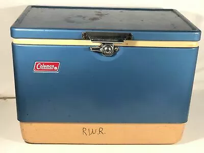 Vintage Latch Coleman Steel Metal Cooler Box Ice Chest Blue Made In USA • $209.33