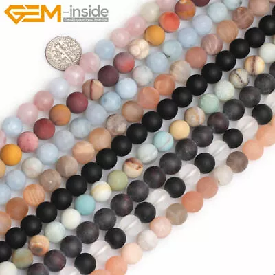 Natural Assorted Frosted Matte Gemstone Round Loose Jewelry Making Beads 15  DIY • $9.92