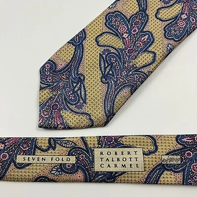 ROBERT TALBOTT 7 Seven Fold Golden Yellow Pink Blue Paisley Silk Tie Limited Ed. • $79.99