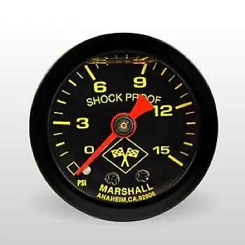 Marshall Fuel Pressure Gauge MNB00015; 0-15 Psi 1-1/2  Liquid Filled Blk/Yellow • $23.32