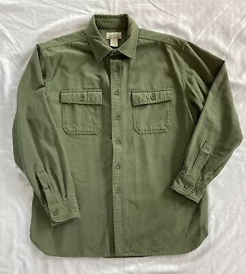 L.L. Bean Chamois Cloth Shirt Green Button Up Long Sleeve Men's Large Soft EUC • $12