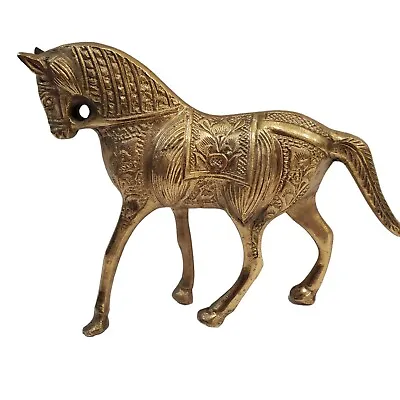 Vintage Indian Handcraft Brass Metal Chased Horse Figure W Saddle • $64.99