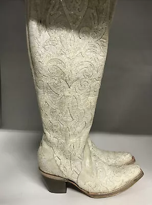 Corral Glitter Overlay Western Boot Beige/Khaki Womens Size 7 Medium • $124.19