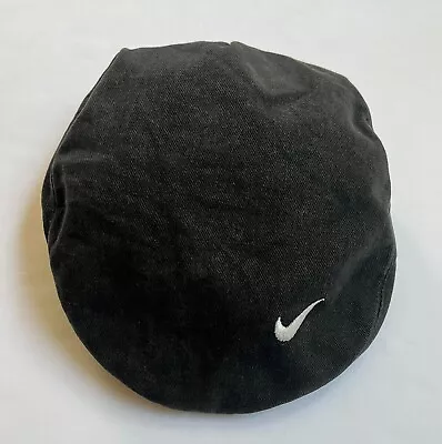 Vtg Nike Newsboy Golf Hat Cap Mens Size M 90s Snap Swoosh Cotton Black Embroider • $39.95