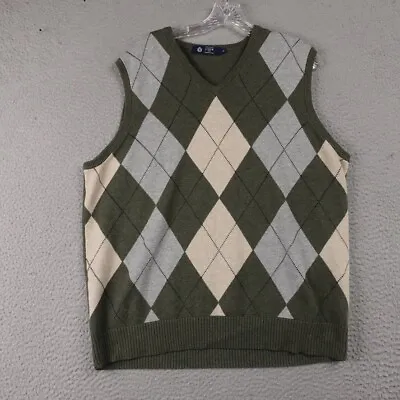 J.Crew Sweater Vest Mens XL Argyle Cotton Sleeveless V-Neck Olive Green • $20.57