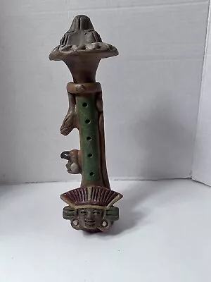 Vintage Mayan Pottery Flute Sculpture Handmade 13” Clay 5 Holes • $25