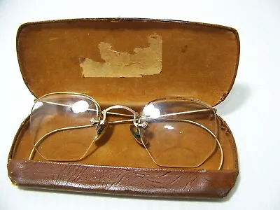 Antique Artcraft 1930s Gold Wire Rimless Eye Glasses 12Kt GF  Hard Case • $27.95