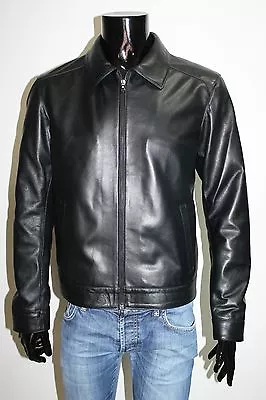 Italian HANDMADE Men Leather Jacket Soft Lambskin BLACK Slim Fit Size XL • $485