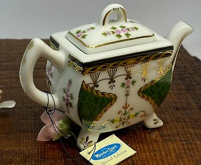 Vintage Porcelain Art Miniature Teapot Floral Design Footed • £38