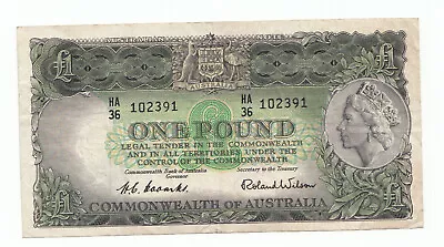 1953 Australia Coombs Wilson COMMONWEALTH BANK 1 Pound Note VF – GVF • $69