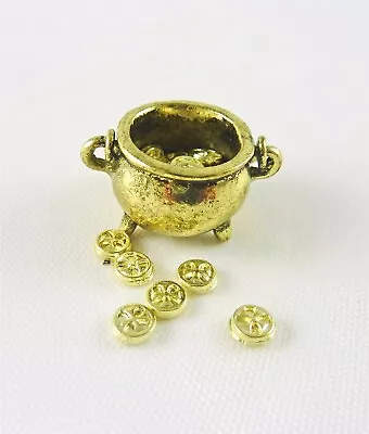 Dollhouse Miniature Small Gold Tone Pot Of Golden Coins J078 • $9.25