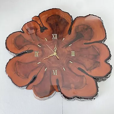 Lacquered Tree Stump Live Edge Wood Slab LARGE Mid Century Modern Clock 21 X19  • $75