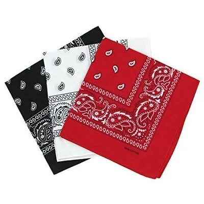 3 Pack 100% Cotton Paisley Bandana Scarf Headband  Red / White / Black Bandanna • £6.26