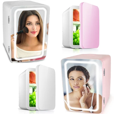 $56.99 • Buy Mini Fridge Portable Beauty Cosmetics LED Mirror Makeup Refrigerator Cooler 8L.