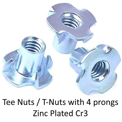 Four Pronged T Nuts Captive Threaded Inserts For Wood Furniture M4 M5 M6 M8 M10  • £1.49