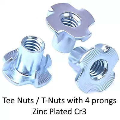 M4 M5 M6 M8 M10 Four 4 Pronged Base Captive Tee Nuts Bright Zinc Plated • £0.99