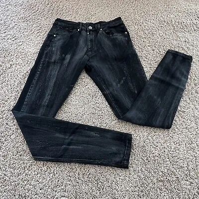 Kollar 283 Rockstars Skinny Vintage Wax Black Stretch Distressed Jeans Men 32x33 • $41.99