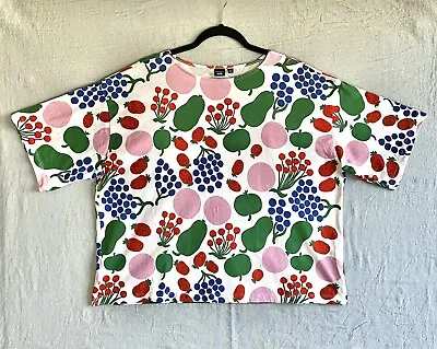 Marimekko Women’s XL Fruit Top Pullover Uniqlo White Multicolored Boxy Fit • $39.95