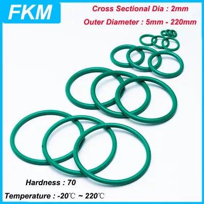 THK 2mm O Ring Metric FKM Fluoro Rubber Orings Green Resistant Oil Seals Gasket • $5.89