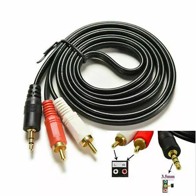 3.5mm Mini Headphone Male Jack Stereo 1M To  Phono 2 RCA Plugs Cable AUX Lead • £2.67