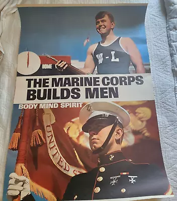 Vintage Usmc Marine Corps Builds Men Recruitment Poster Navmc-7023 Vietnam Era • $114.95