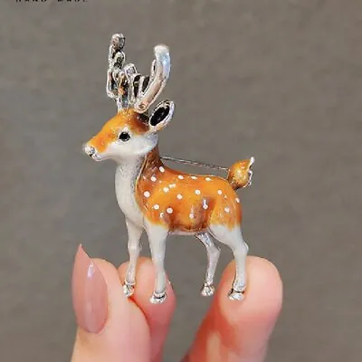 Christmas Cute Crystal Elk Deer Reindeer Enamel Brooch Pin Xmas Party Women Gift • $2.05