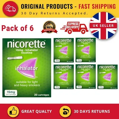 £99.99 • Buy 6 XNicorette Inhalator, 15 Mg, 20 Cartridges X 120 Cartages (Stop Smoking Aid)